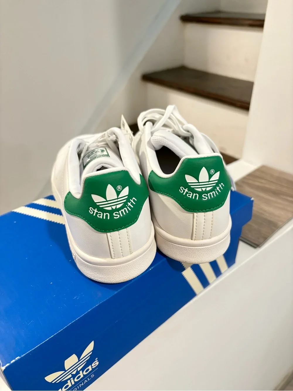 adidas White Sneakers with Green Heel Accent